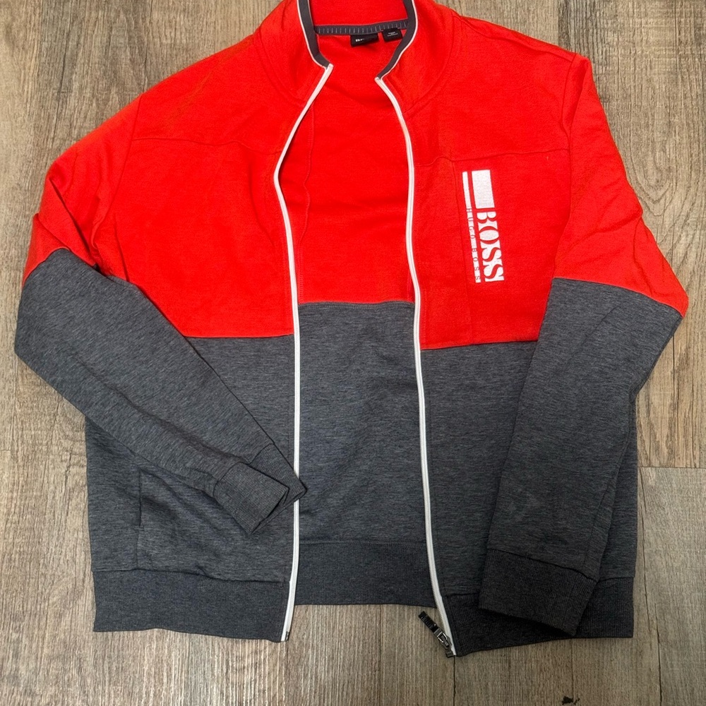 BOSS Men's Red and Gray Sweater